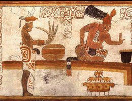  Vægmaleri, hvor kakao indgår som del i gammelt stammeritual.